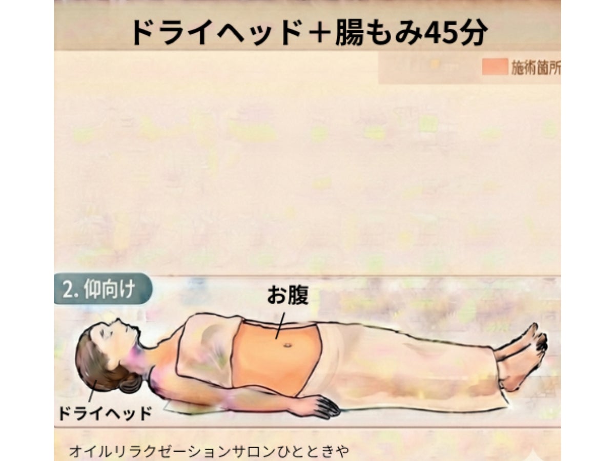 オイルリラクゼーションサロン ひとときやのドライヘッドスパ＋腸もみ45分（ヘッド20分＋腸もみ20分程）の写真