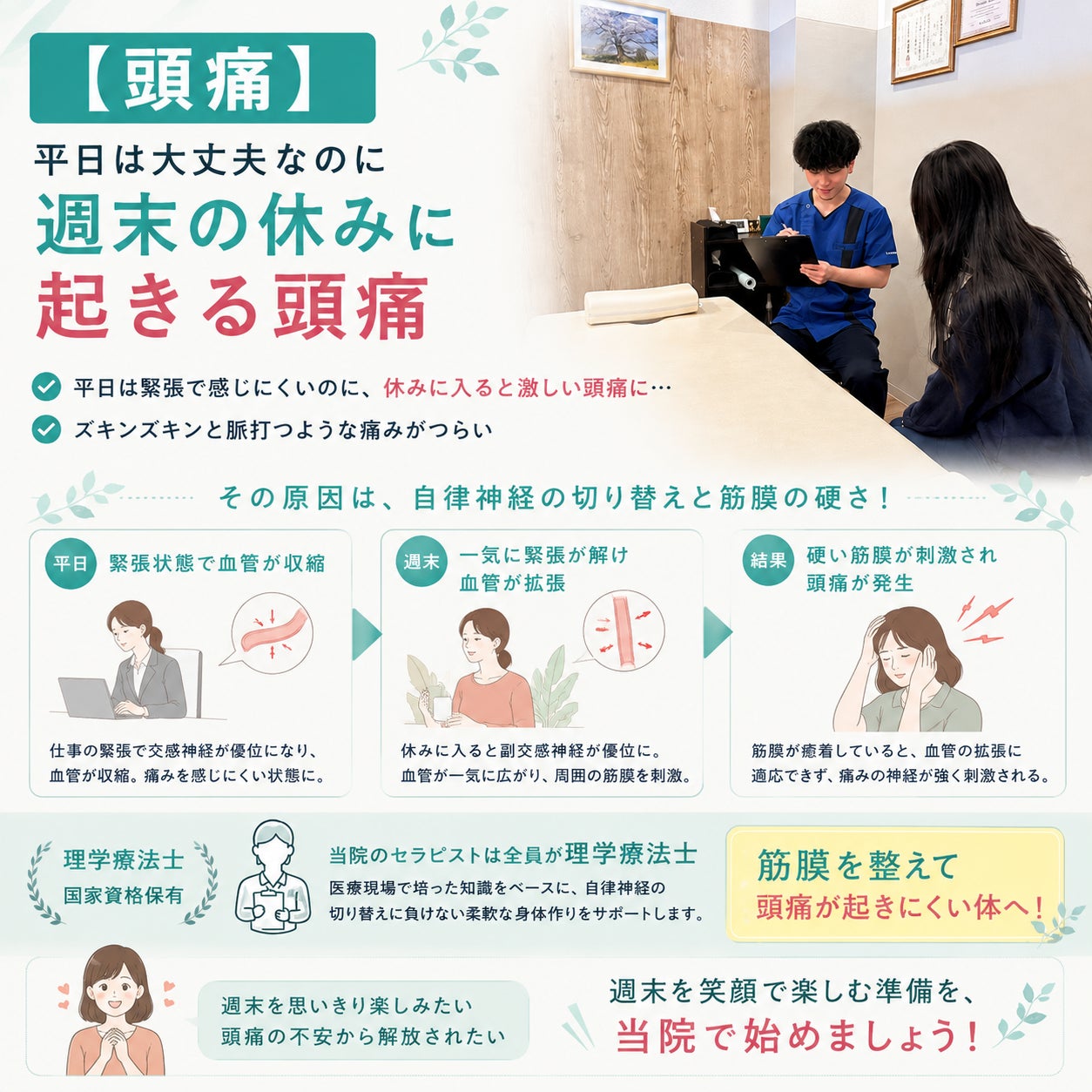 【頭痛】 平日は大丈夫なのに週末の休みに起きる頭痛の写真