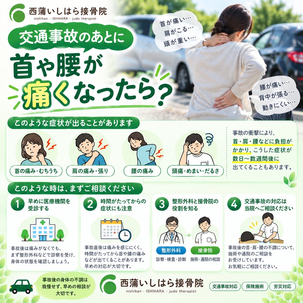 交通事故後、首や腰が痛くなったら？の写真