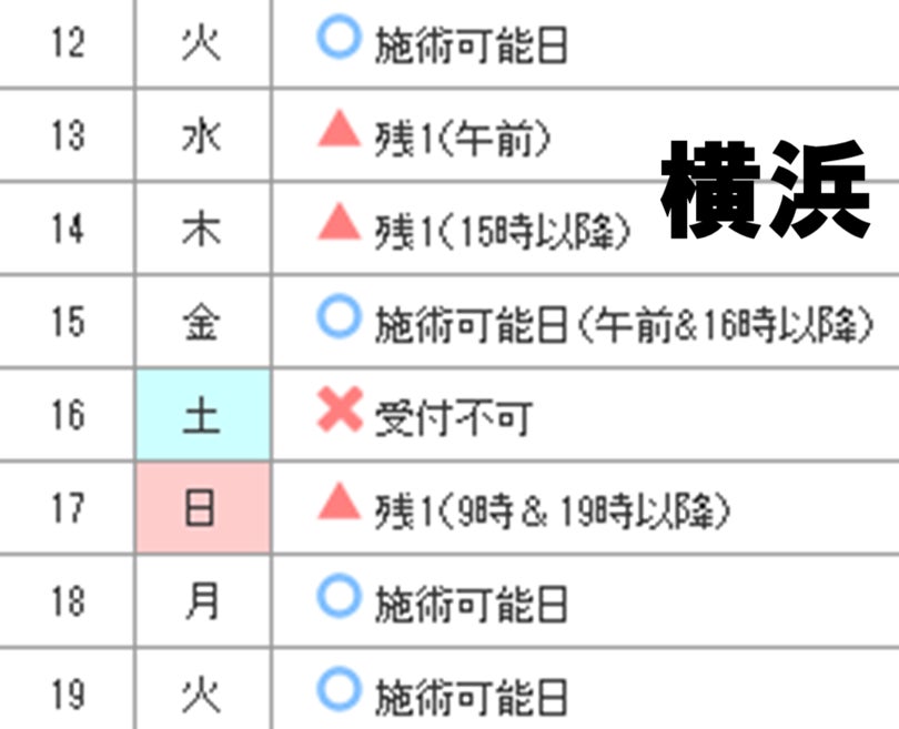 5月度・横浜院施術スケジュールの写真