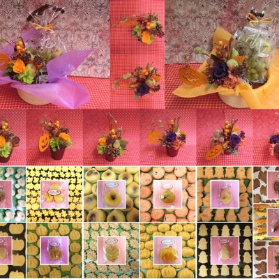 実りの秋をイメージして作ったプリザーブドフラワーアレンジと秋の焼き菓子のギフトセット(^^♪