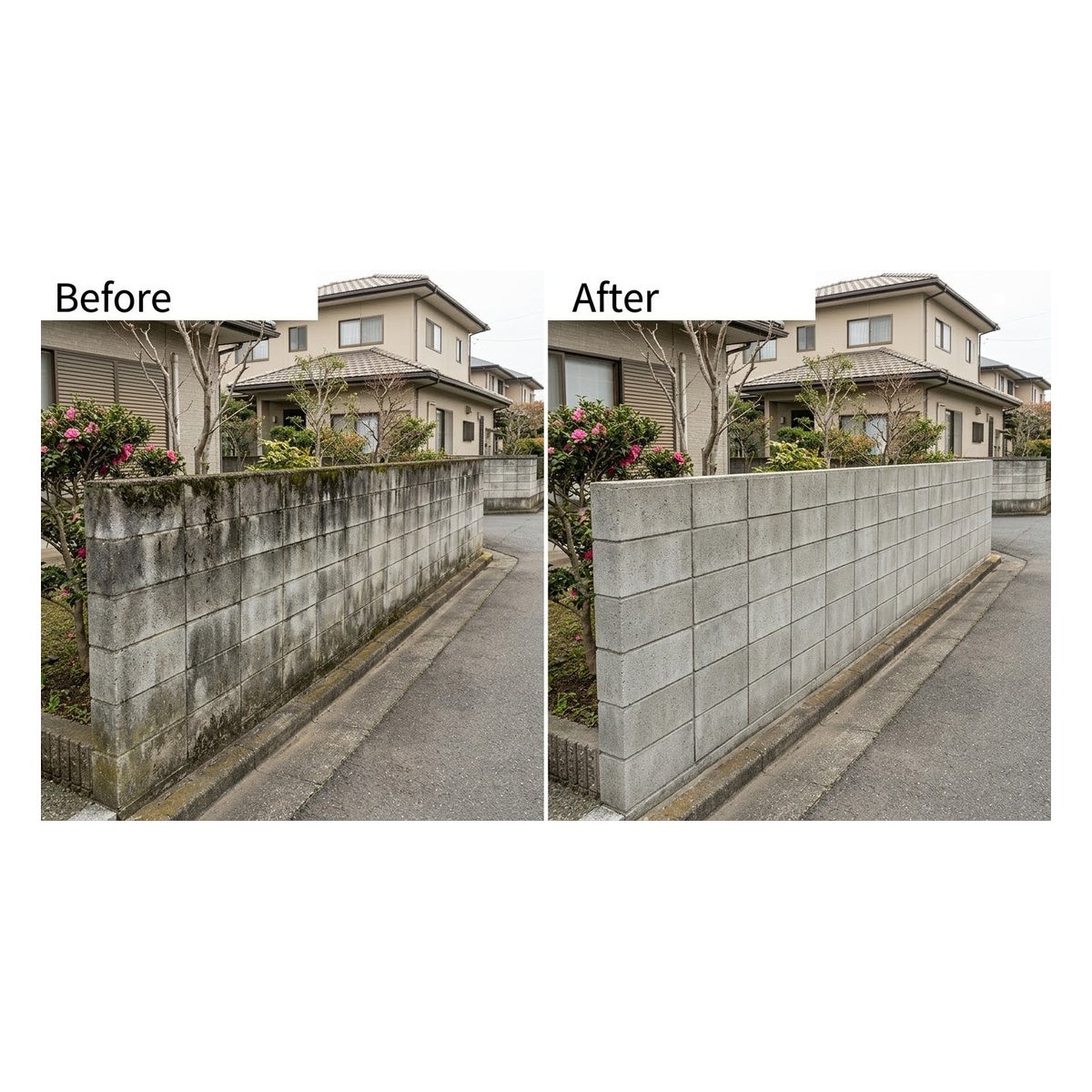 シバクリーンの塀（ブロック・外構）洗浄の写真