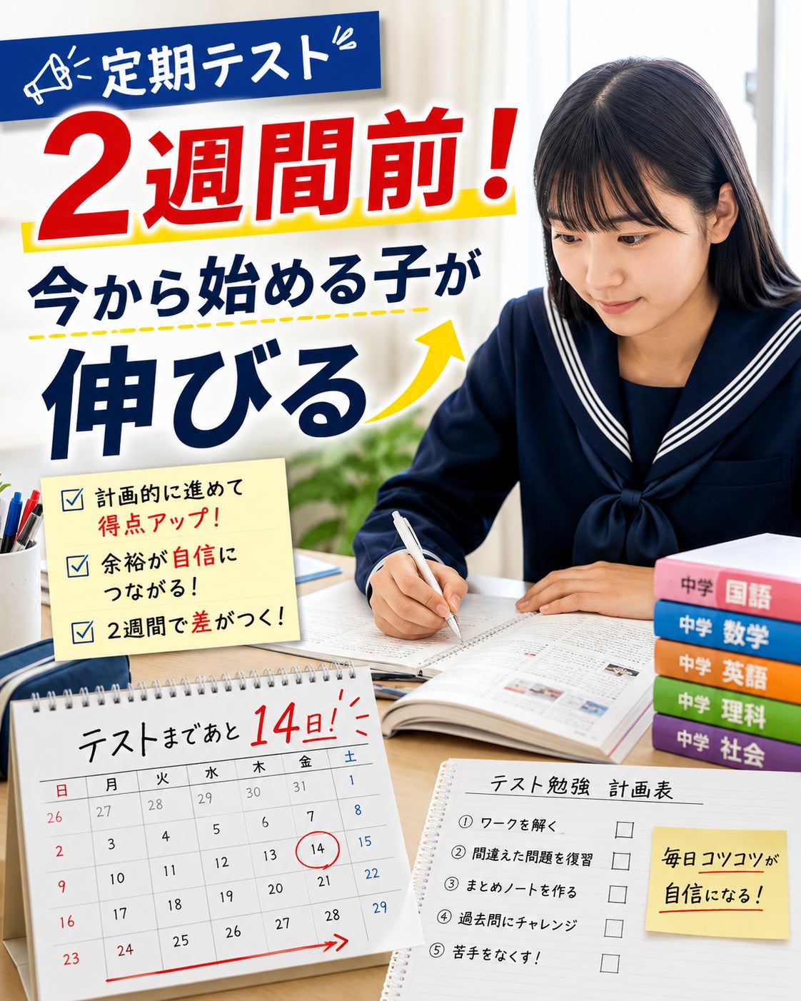 テスト勉強は『2週間前』から始めるのが大切な理由の写真