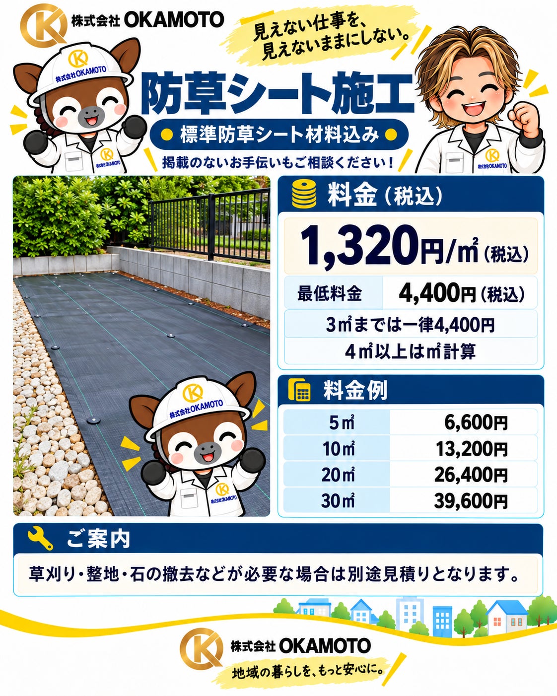 株式会社OKAMOTOの防草シート施工｜標準防草シート材料込みの写真