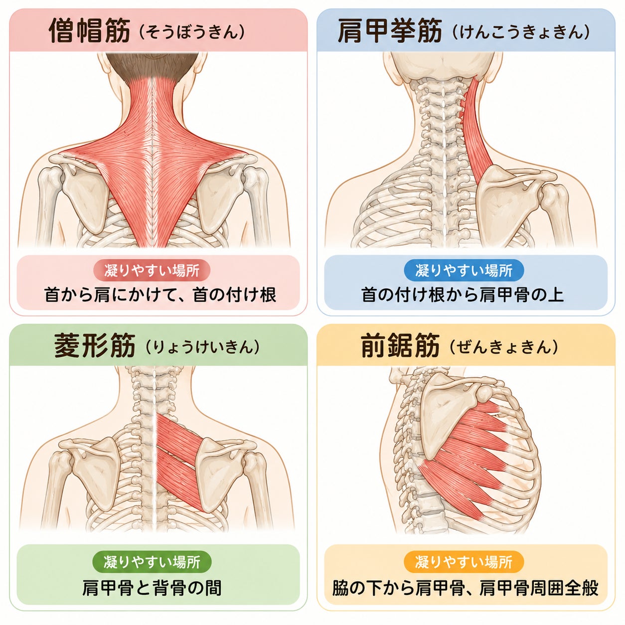  肩甲骨と体幹をつなぐ4つの筋肉の写真