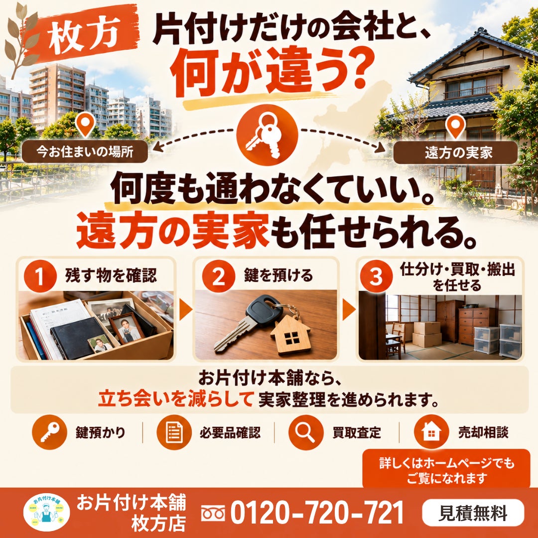 【枚方】 　片付けだけの会社と、何が違う？｜遠方でも任せられるの写真