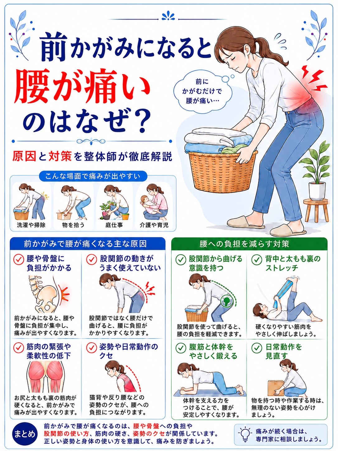 前かがみになると腰が痛い方へ｜原因と日常生活での対策の写真