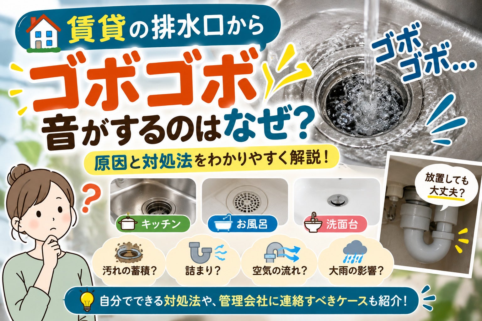 賃貸の排水口からゴボゴボ音がする原因は？対処法と管理会社への連絡目安の写真