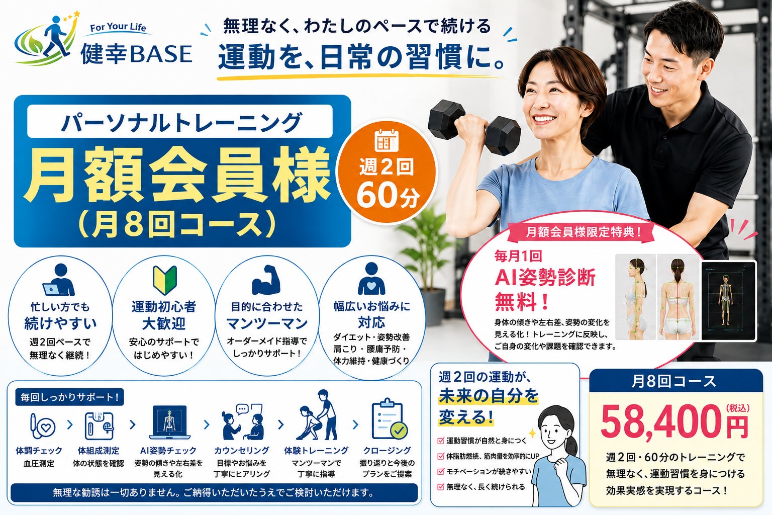 健幸BASEの月額会員（月８回）コースの写真