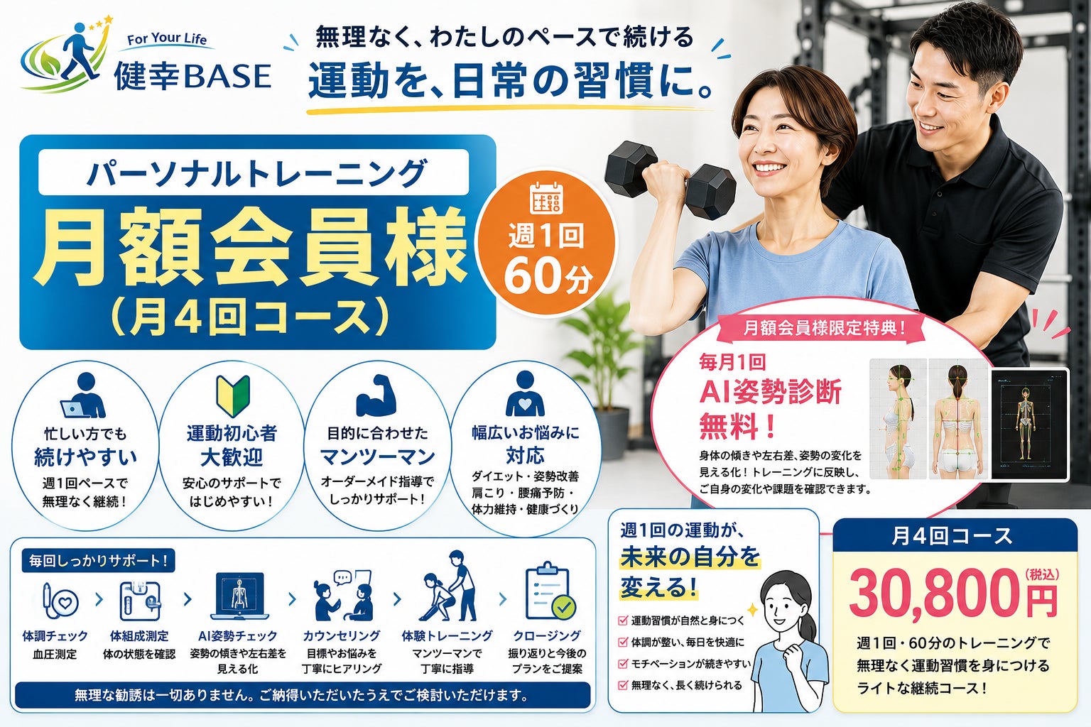 健幸BASEの月額会員（月4回）コースの写真