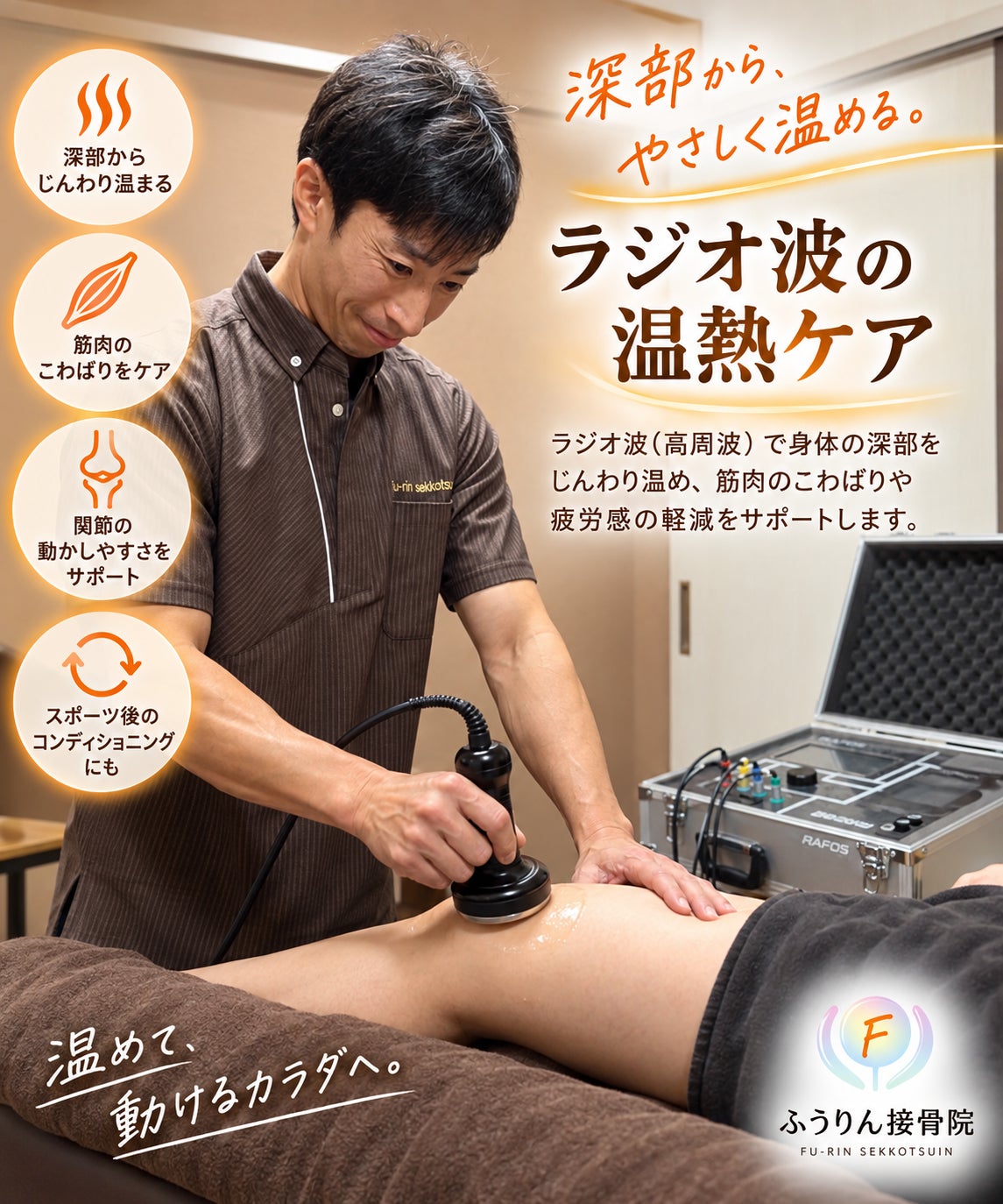 【ふうりん接骨院のラジオ波の温熱ケア】深部・浅部・カッサを使い分けてコンディショニングの写真