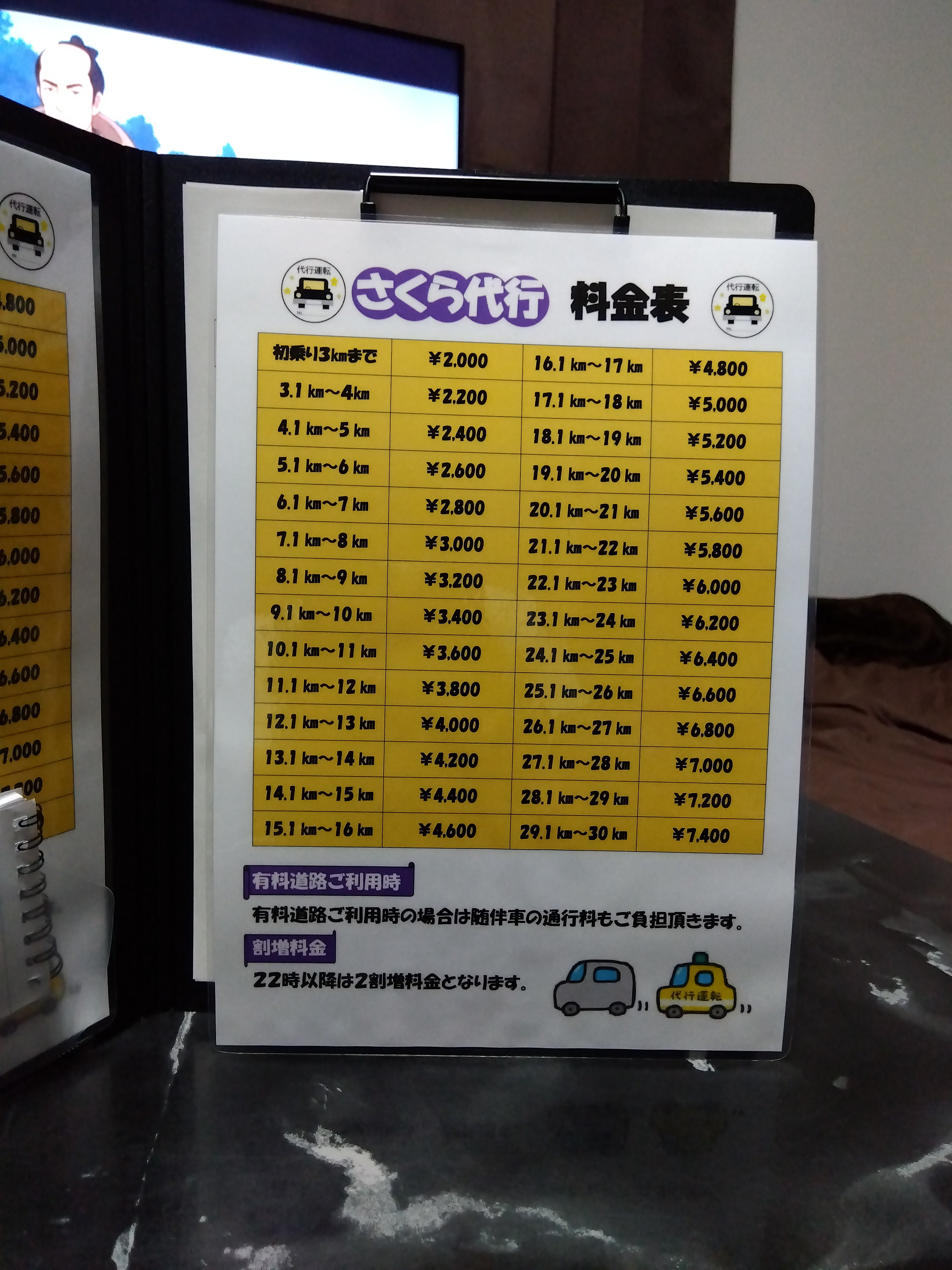 さくら代行のさくら代行　料金表の写真